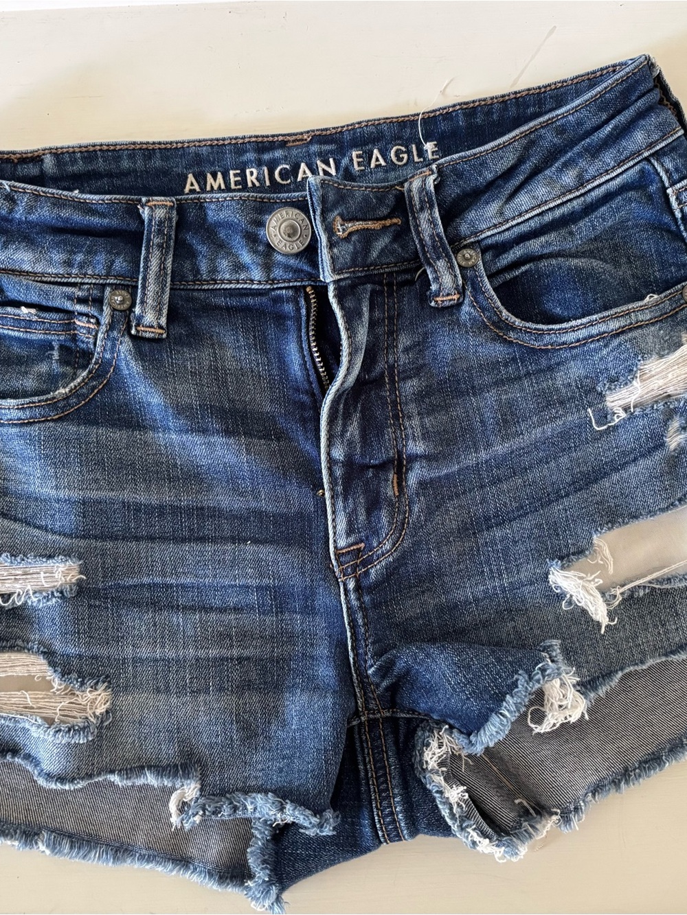 American Eagle Outfitters Distressed Dark Blue Jean Shorts